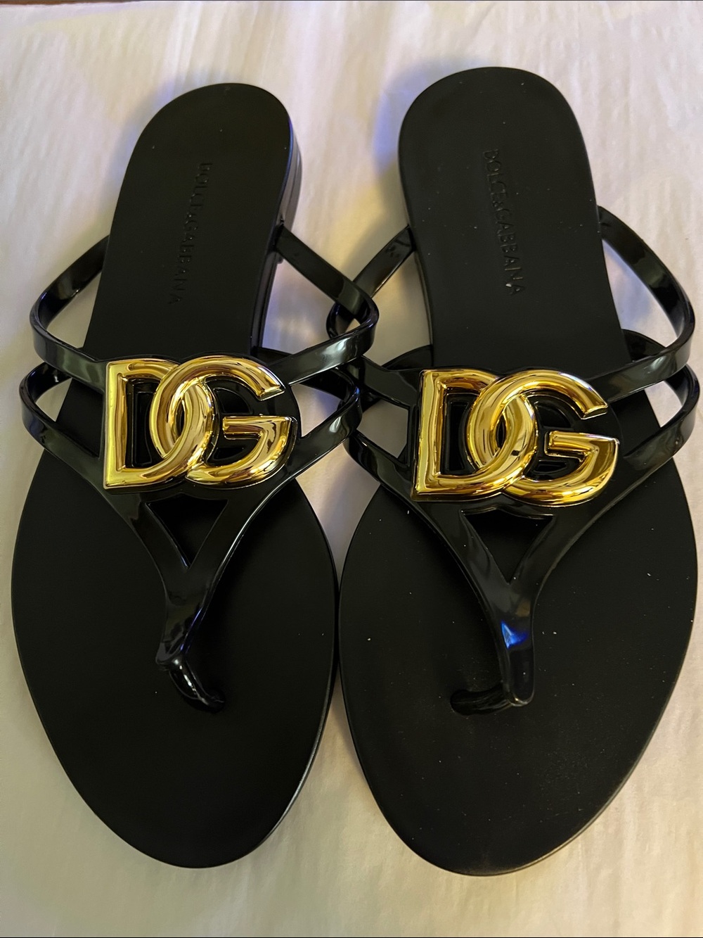 NWOB Dolce & Gabbana Black Sandal with Gold DG Logo